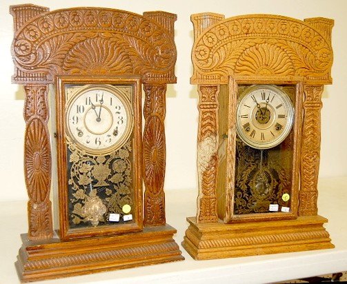 2 Ingraham Pressed Oak “Atlantic” Kitchen Clocks