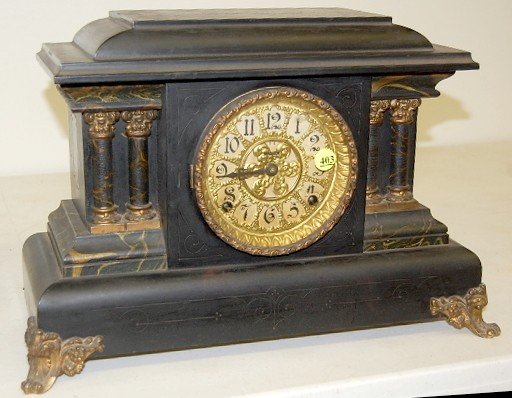 Black Enamel Marbleized Mantle Clock