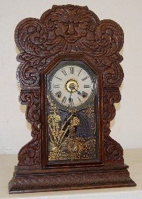 Antique Oak Face Carved Kitchen Clock w/ Alarm