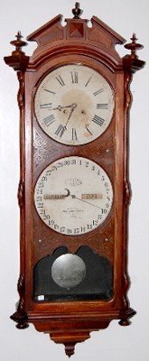Walnut Ithaca Bank No.2 Double Dial Calendar Clock
