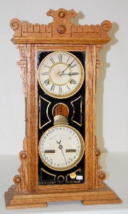 Waterbury Oak “Calendar # 44” Double Dial Clock