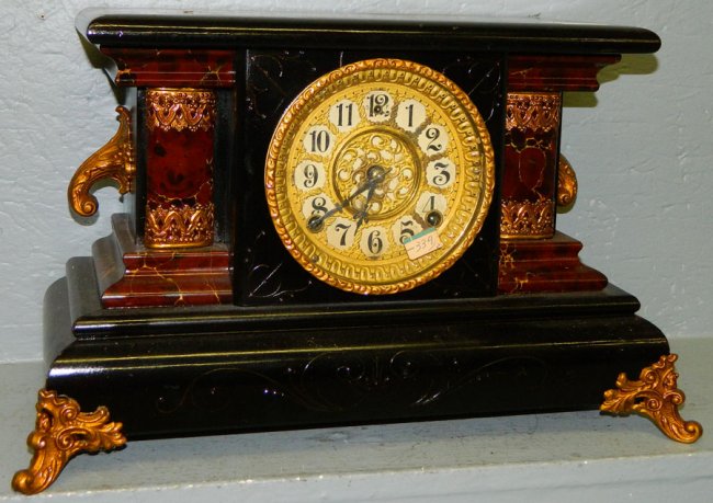 Gilbert painted 8 day mantle clock w/brass dial.