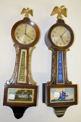 2 New Haven Miniature Banjo Clocks