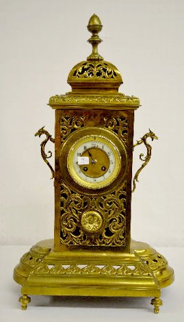 Antique French Brass Open Work Mantel Clock
