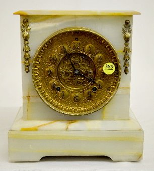Gilbert Onyx Mantel Clock, Fancy Brass Dial