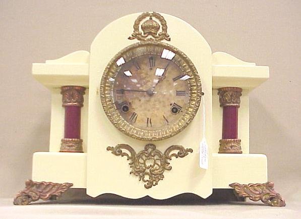 Vintage Waterbury Mantle Clock-Painted White