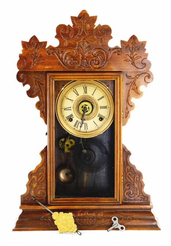 Antique Wood Gingerbread Mantle Shelf Clock