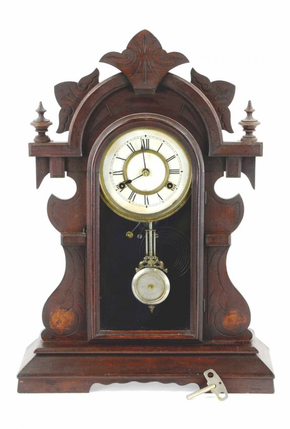 Antique Wood Gingerbread Waterbury Mantle Shelf Clock