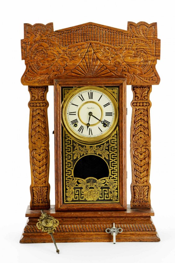 Antique Ornate Gingerbread Ingraham Mantle Shelf Clock