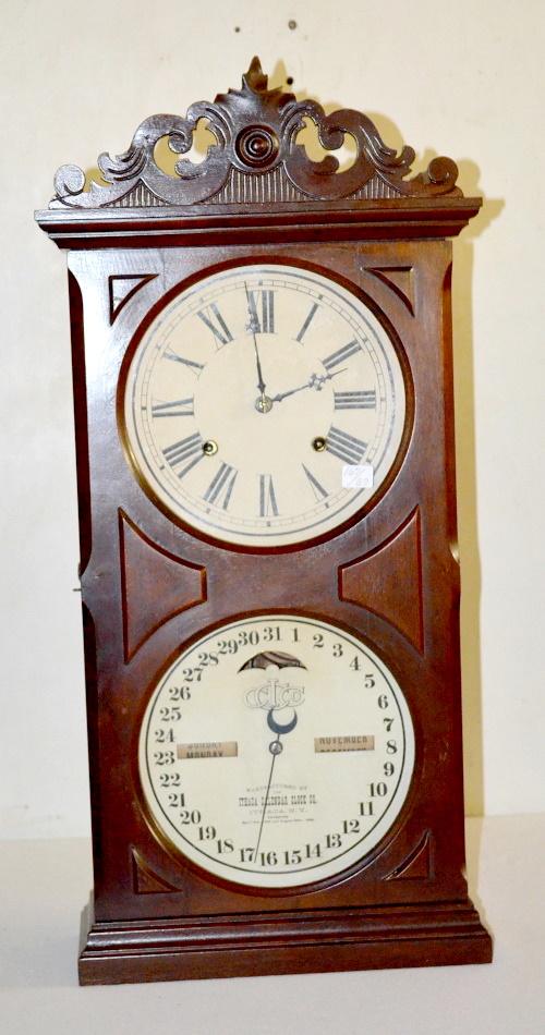 Antique Ithaca No. 10 Farmers Calendar Clock, Walnut