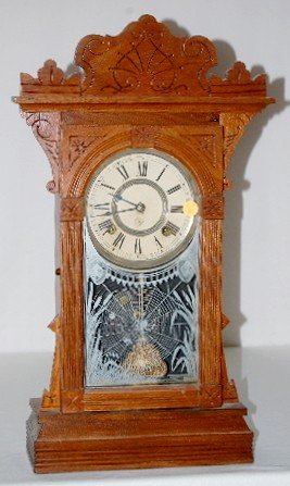 Ansonia Walnut Kitchen Clock, Spider Web Glass