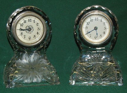 2 Pressed Glass Novelty Dresser Clocks
