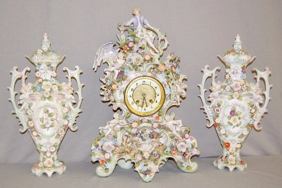3 Piece Porcelain Clock Set, T & S