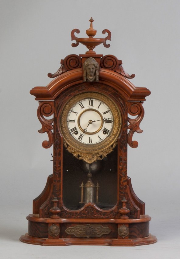 Ansonia Victorian Walnut & Burl Shelf Clock