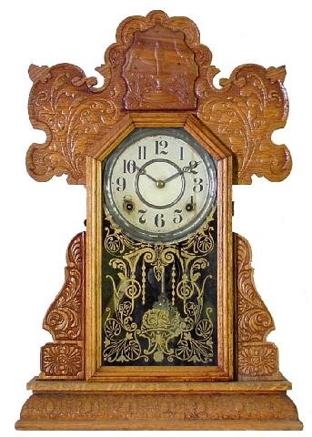 Oak Ingraham Kitchen Clock w/Bird Crest