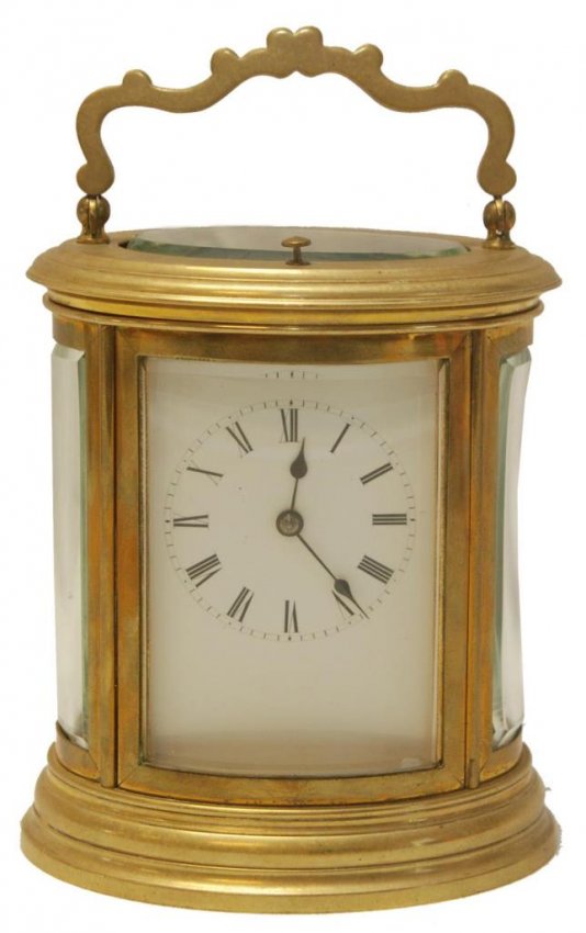 HANDS BRASS & GLASS CASED TABLE CLOCK