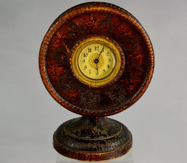 Tramp or Folk Art Carved Wood Cased Clock