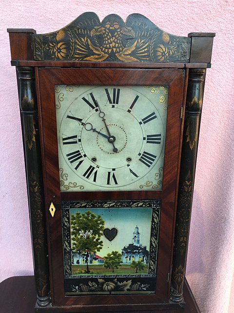 Eli Terry, Jr. Column and Splat Stenciled Shelf Clock