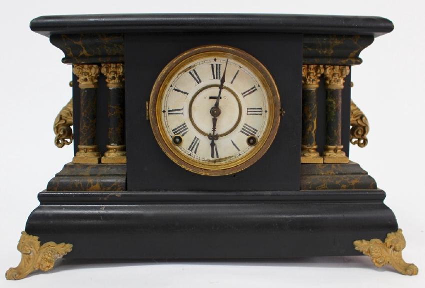 Early 20th century American ebonized wood case mantel clock