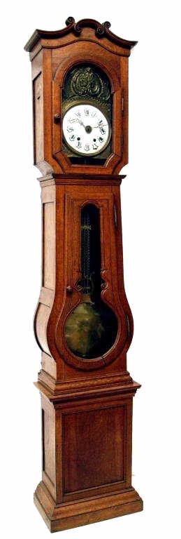 FRENCH ANTIQUE MOBIER STYLE OAK GRANDFATHER CLOCK