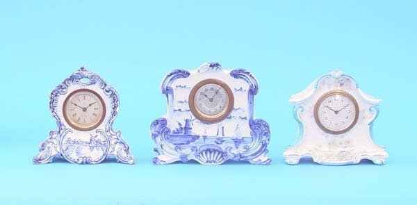 Three Small  Delft Porcelain Clocks