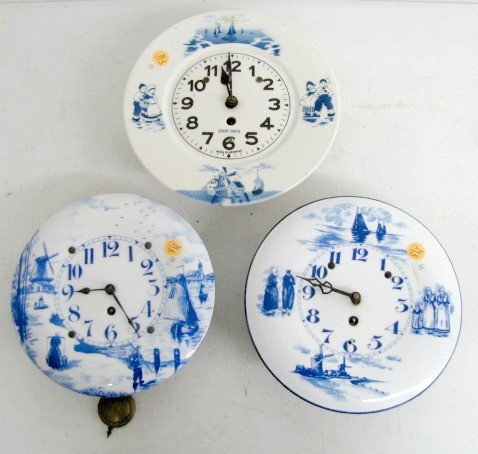 3 German Delft Wall Clocks