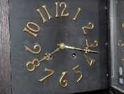 Mission Oak Clock w/Amber Glass