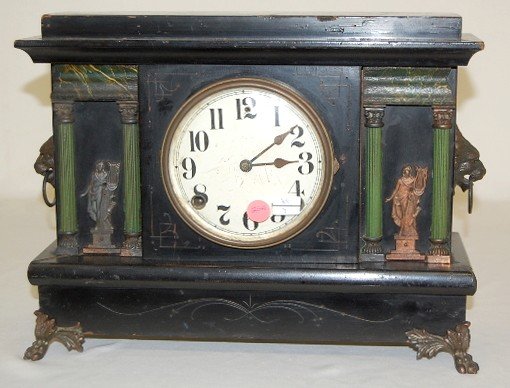 Sessions Black Mantle Clock w/Ladies & Lion Head