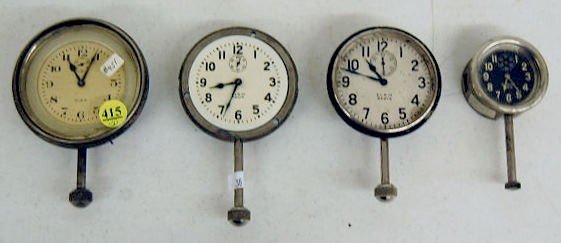 4 Antique Elgin Automobile Clocks, As Is