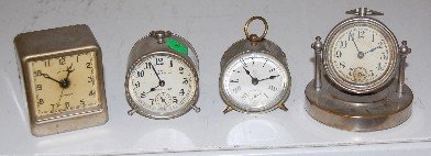 4 Antique Minitaure Alarm Clocks