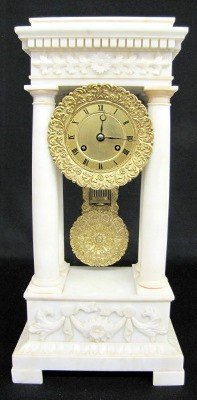 French Alabaster Empire 4 Column Clock