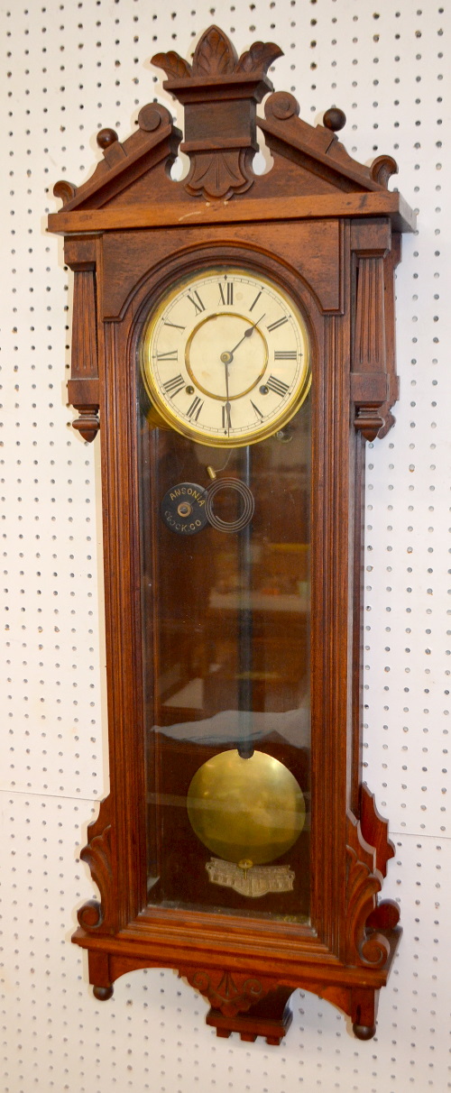 Antique Ansonia “Prompt” Hanging Wall Clock in Walnut Case