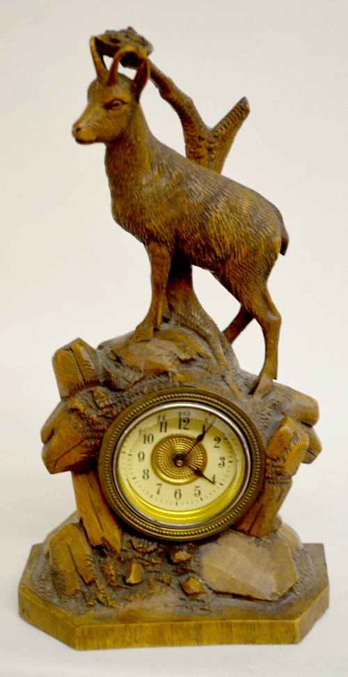 Antique Novelty Carved Mountain Goat Dresser Clock
