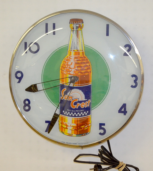 Vintage Lighted Sun Crest Advertising Wall Clock, Electric