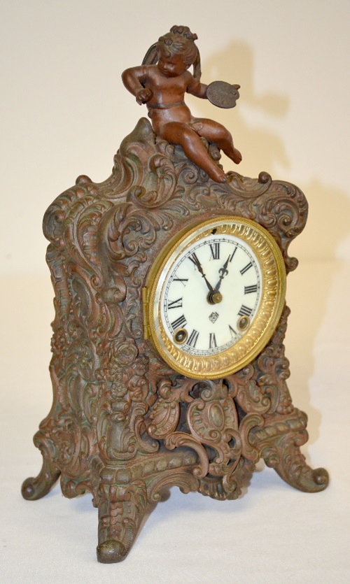 Antique Ansonia Metal Case Clock, “Crest”