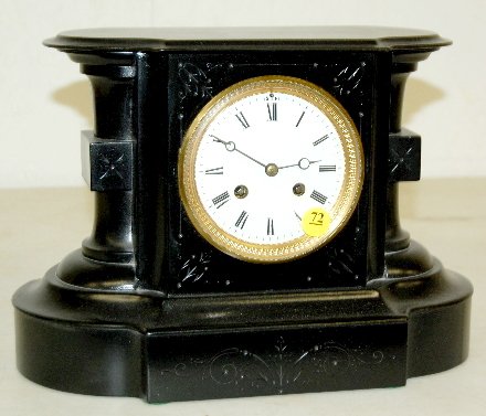 French Wood Black Mantle Clock, Dumoulinneup