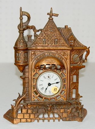 Cast Iron Figural Clock, Castle
