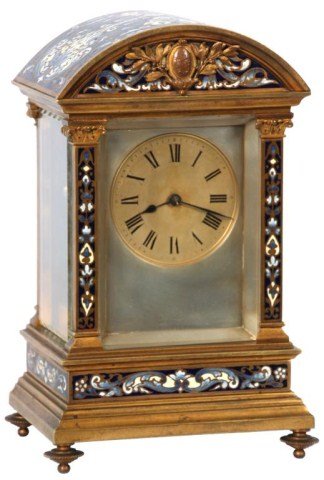 French Brass & Champleve Crystal Regulator Clock