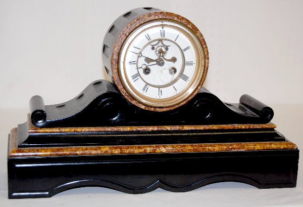 Marti Slate and Marble Tambour Mantel Clock