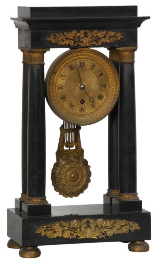 French Black Marble Portico Clock