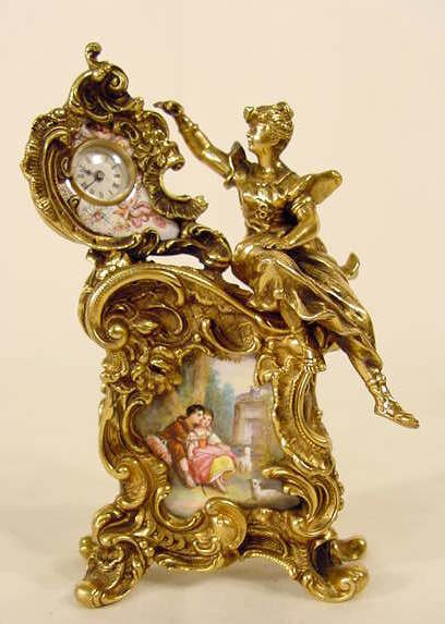 Small French Bronze & Enamel Clock