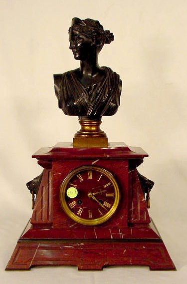 Japy Freres Bronze Bust & Marble Clock