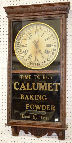 Sessions Oak Adv. Calendar Clock, Calumet Powder