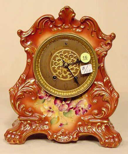 Waterbury #91 China Clock, Pansy Decor