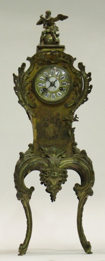 FRENCH POLYCHROMED WOOD BRONZE MANTLE CLOCK 1880
