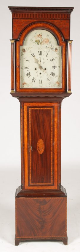 ENGLISH INLAID MAHOGANY TALL CASE CLOCK 1840