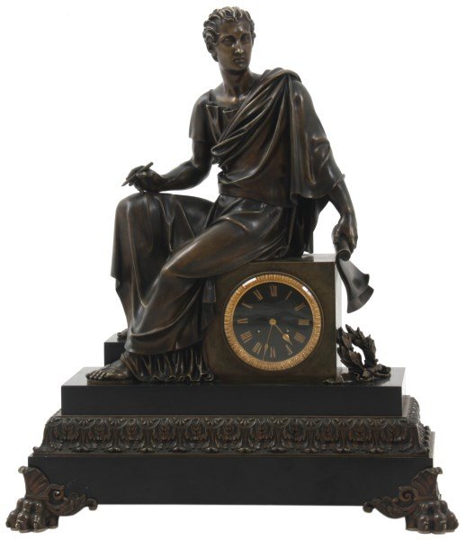 Figural Marble & Bronze Mantle Clock