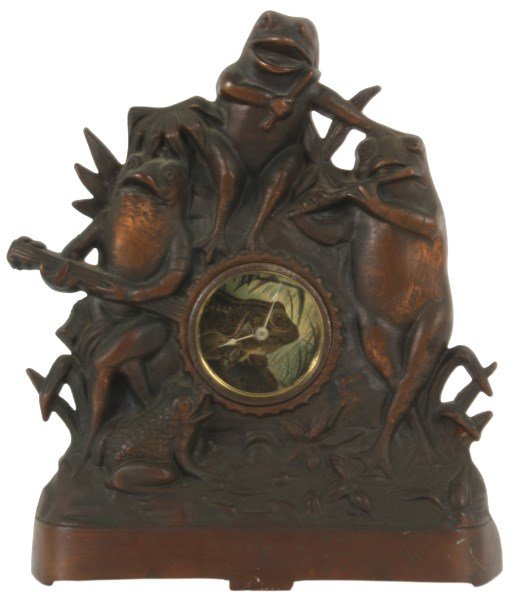 Cast Iron Figural Frog Mantle Clock