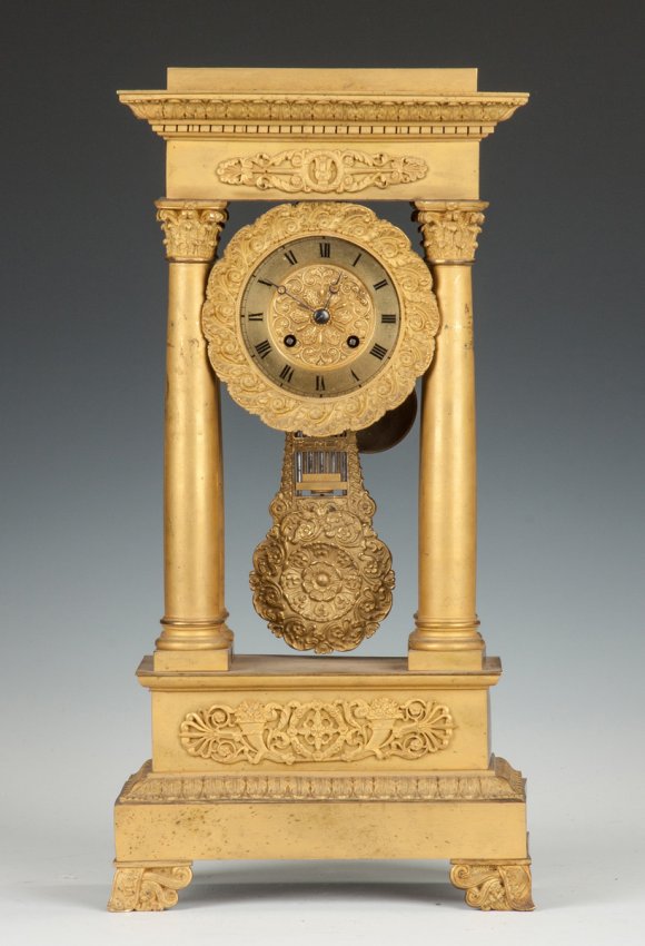 French Gilt Bronze Portico Clock