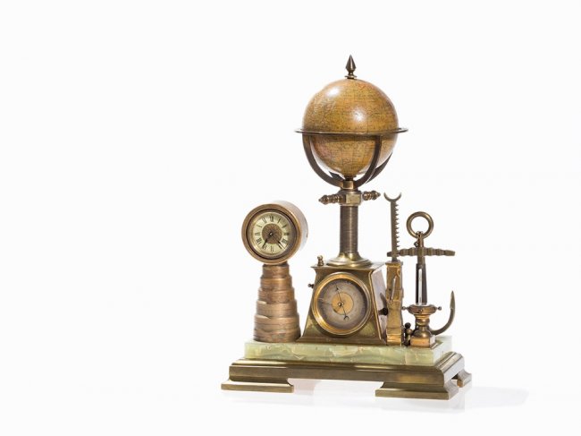 Clock with Barometer, Compass & Thermometer, c. 1880